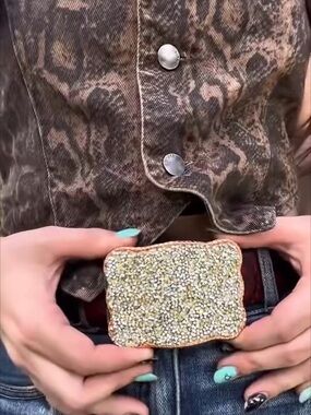 Wallet Buckle Full Crystal Rose Gold Bling Belt Buckle Western Style Hidden Slot